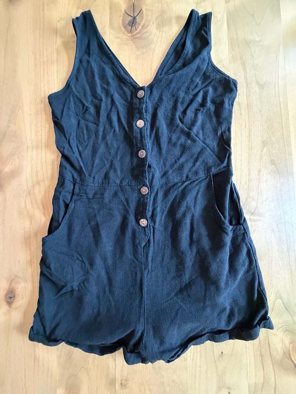 Black button up tank romper, Medium